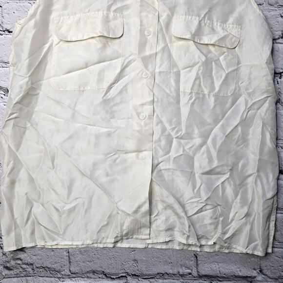 Vintage Backroad Blues 100% Silk Cream Button Up Sleeveless Blouse Size Large - Picture 3 of 10